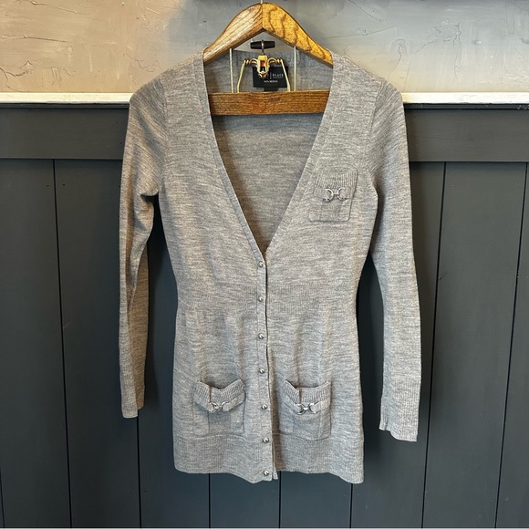 White House Black Market Sweaters - White House Black Market Cardigan Sz Small Gray 100% Merino Wool‎ Snap Front